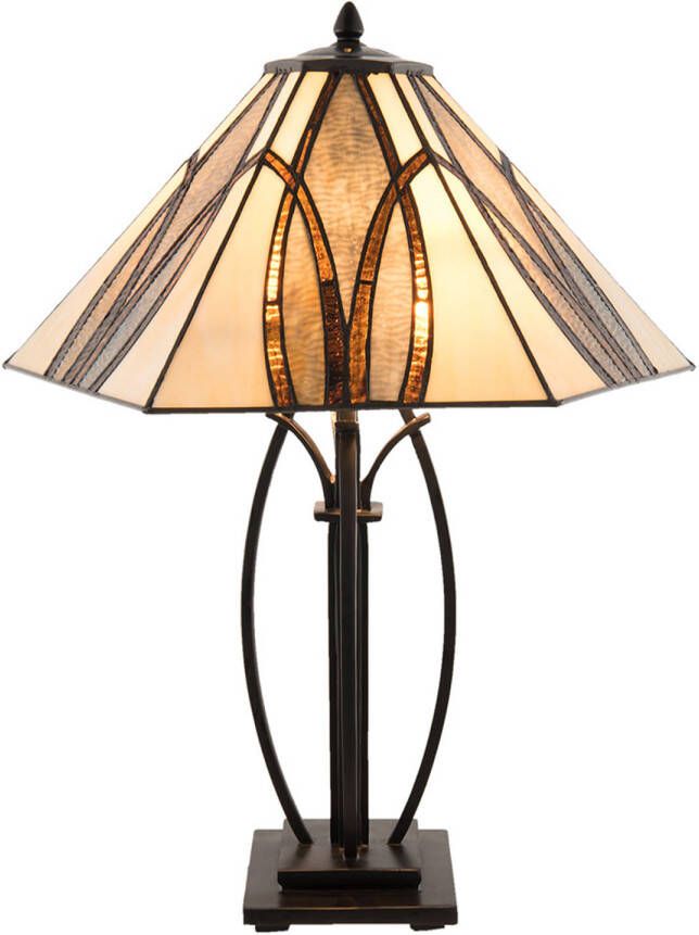 HAES deco Tiffany Tafellamp Bruin Beige 51x44x66 cm Fitting E27 Lamp max 2x60W