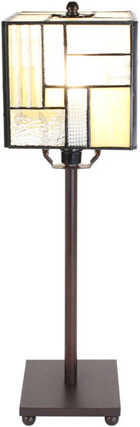 HAES deco Tiffany Tafellamp Bruin Beige Wit 13x13x28 cm Fitting E14 Lamp max 1x25W