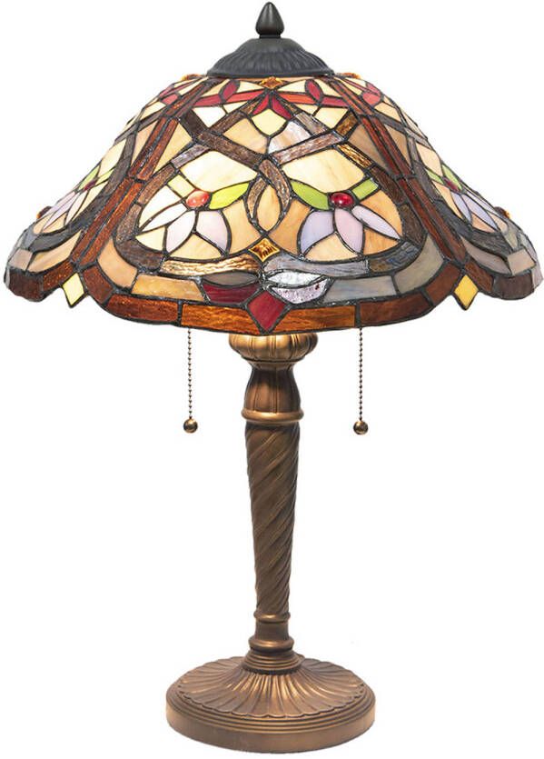 HAES deco Tiffany Tafellamp Bruin Rood Geel Ø 40x54 cm Fitting E27 Lamp max 2x60W