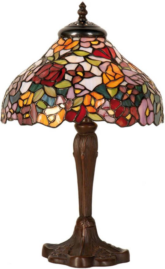 HAES deco Tiffany Tafellamp Bruin Rood Groen Wit Ø 26x40 cm Fitting E14 Lamp max 1x40W
