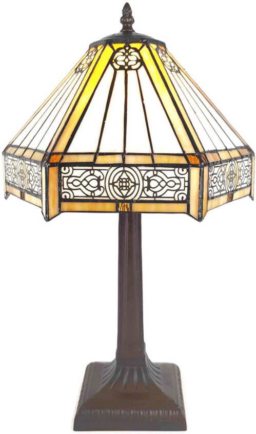 HAES deco Tiffany Tafellamp Creme Bruin Ø 30x50 cm Fitting E27 Lamp max 1x60W
