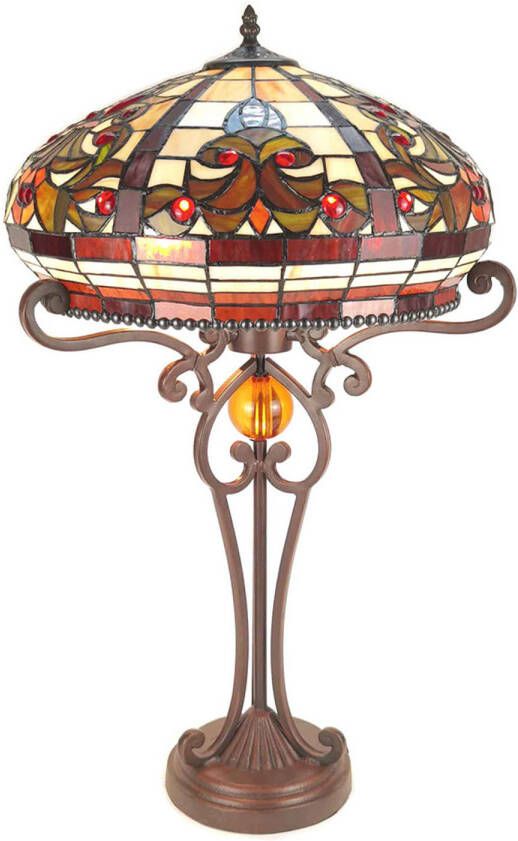 HAES deco Tiffany Tafellamp Creme Bruin Ø 42x72 cm Fitting E27 Lamp max 2x60W