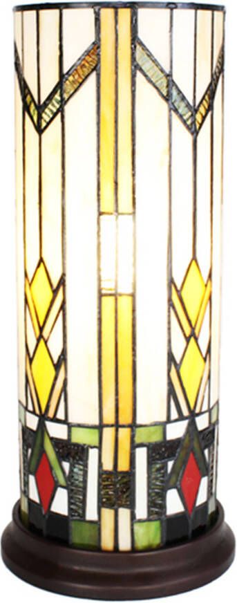HAES deco Tiffany Tafellamp Creme Geel Rood Ø 18x40 cm Fitting E14 Lamp max 1x25W