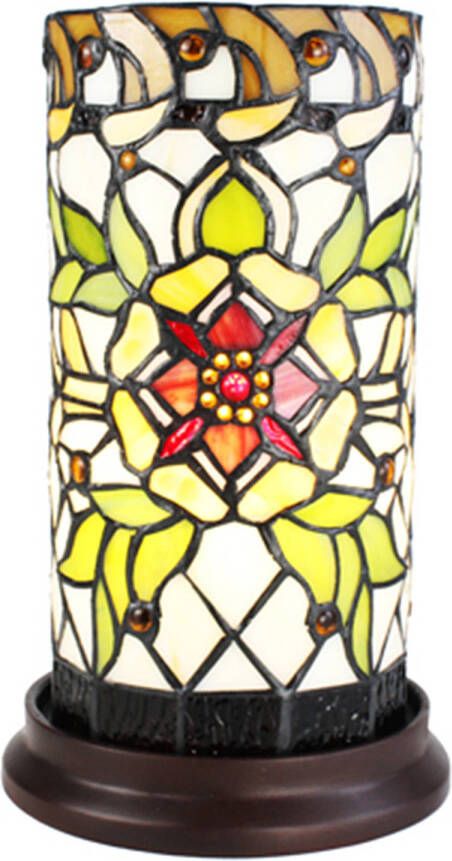 HAES deco Tiffany Tafellamp Creme Groen Rood Ø 15x26 cm Fitting E14 Lamp max 1x40W