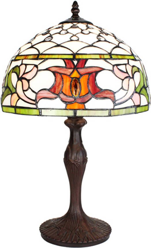 HAES deco Tiffany Tafellamp Creme Groen Rood Ø 30x49 cm Fitting E27 Lamp max 1x60W