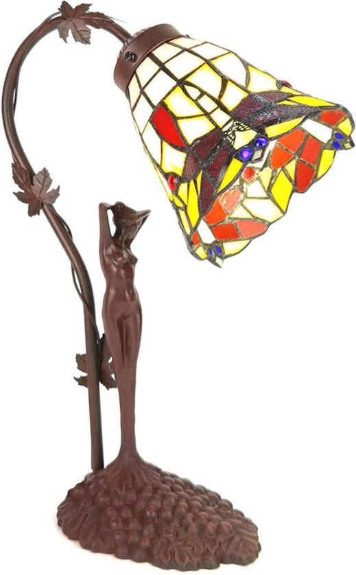 HAES deco Tiffany Tafellamp Geel Bruin 14x13x37 cm Fitting E14 Lamp max 1x40W