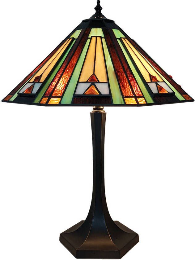 HAES deco Tiffany Tafellamp Groen Bruin Beige Ø 41x54 cm Fitting E27 Lamp max 2x60W