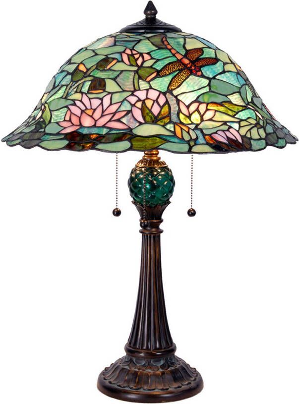 HAES deco Tiffany Tafellamp Groen Bruin Beige Ø 47x60 cm Fitting E27 Lamp max 3x60W