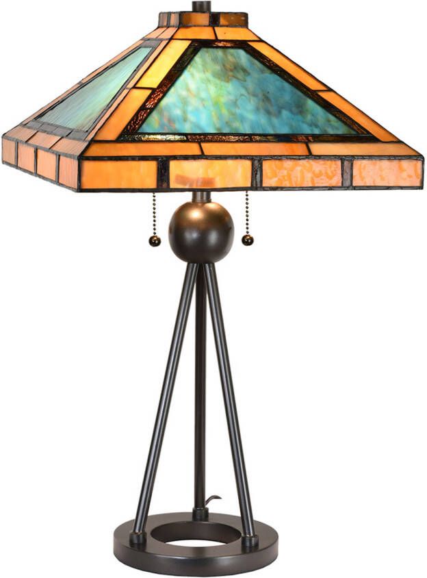 HAES deco Tiffany Tafellamp Groen Bruin Beige 61x61x73 cm Fitting E27 Lamp max 2x60W
