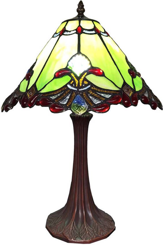 HAES deco Tiffany Tafellamp Groen Rood Ø 31x49 cm Fitting E27 Lamp max 1x60W