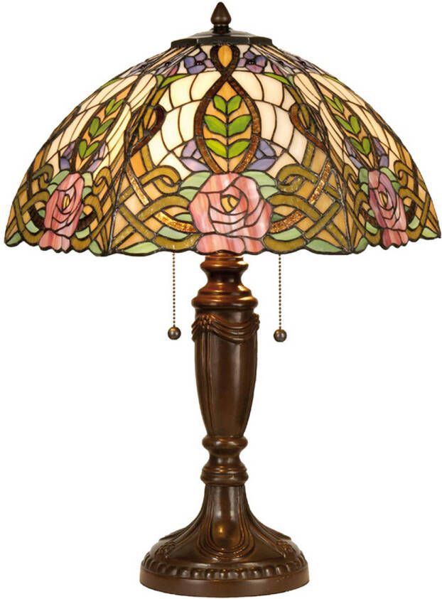 HAES deco Tiffany Tafellamp Groen Roze Ø 47x61 cm Fitting E27 Lamp max 2x60W