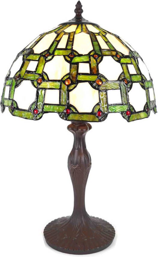 HAES deco Tiffany Tafellamp Groen Wit Ø 30x49 cm Fitting E27 Lamp max 1x60W