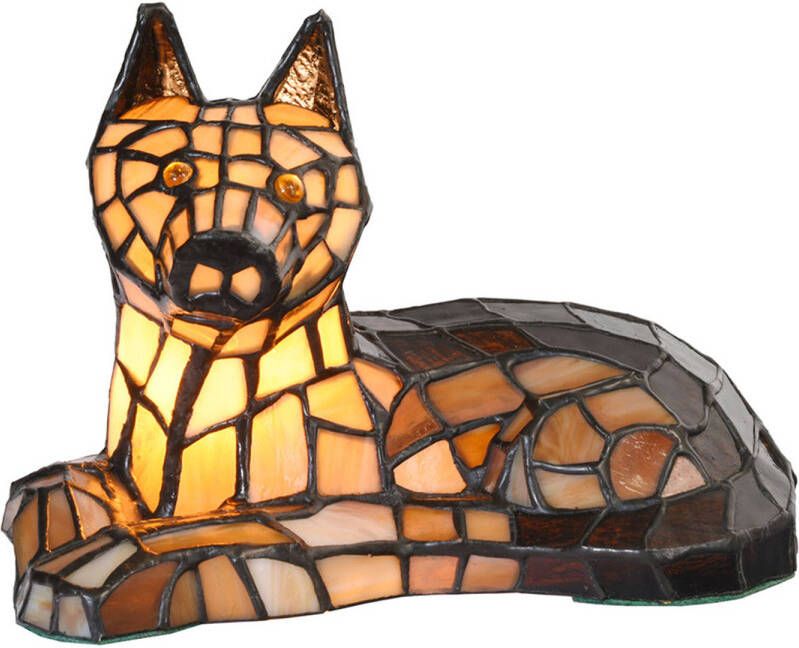 HAES deco Tiffany Tafellamp Hond Bruin 25x13x17 cm Fitting E14 Lamp max 1x25W