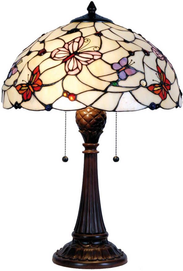 HAES deco Tiffany Tafellamp Paars Rood Wit Ø 41x60 cm Fitting E27 Lamp max 2x60W