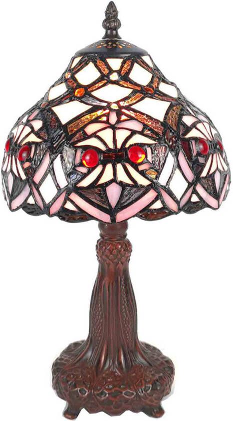 HAES deco Tiffany Tafellamp Paars Wit Ø 20x37 cm Fitting E14 Lamp max 1x25W