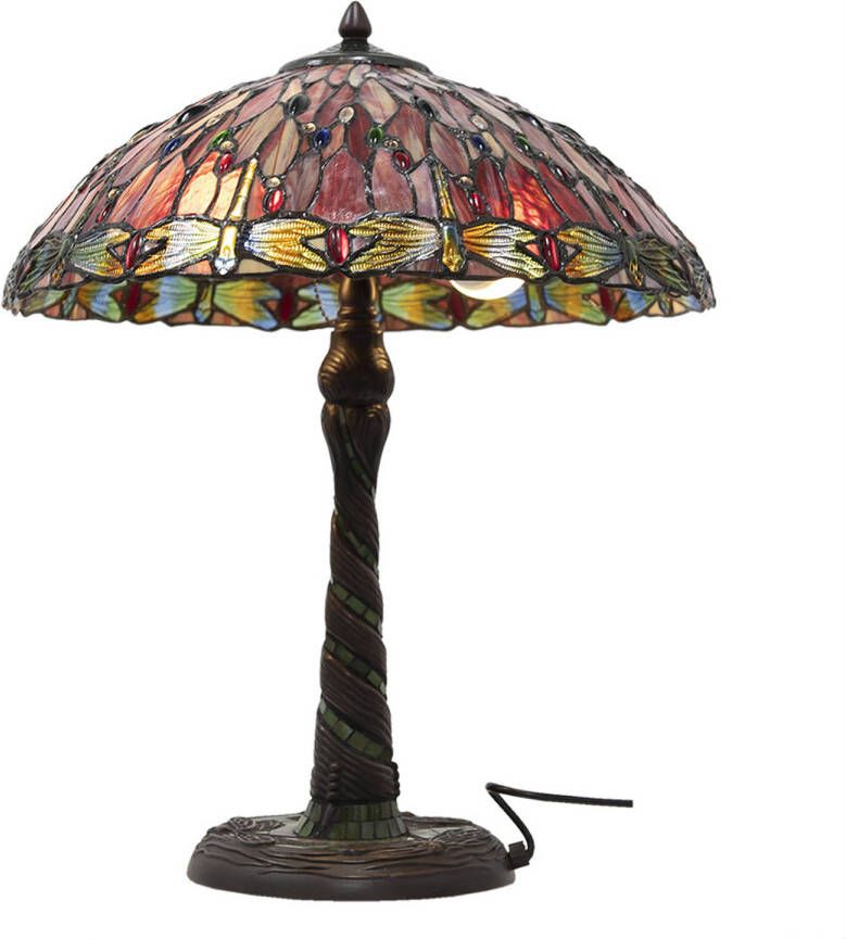 HAES deco Tiffany Tafellamp Rood Beige Ø 45x56 cm Fitting E27 Lamp max 3x60W