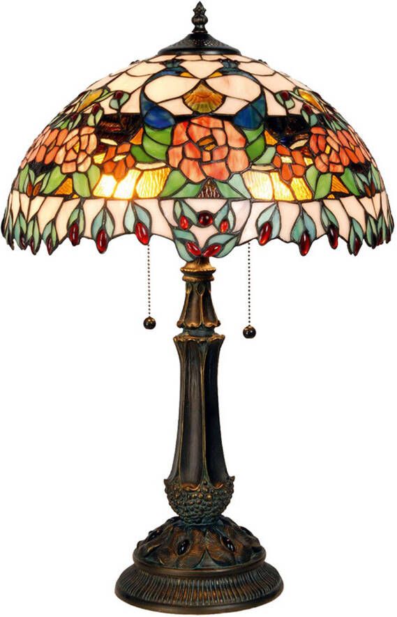 HAES deco Tiffany Tafellamp Rood Groen Ø 41x67 cm Fitting E27 Lamp max 2x60w
