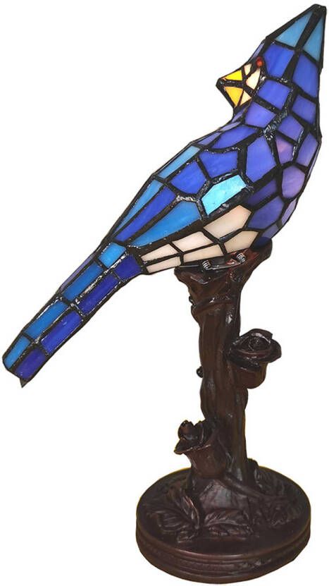 HAES deco Tiffany Tafellamp Vogel Blauw 15x12x33 cm Fitting E14 Lamp max 1x25W