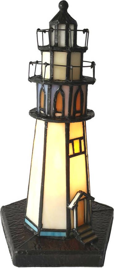 HAES deco Tiffany Tafellamp Vuurtoren Meerkleurig Ø 12x28 cm Fitting E14 Lamp max 1x25W