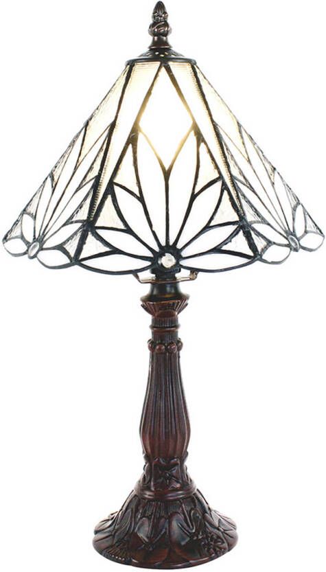 HAES deco Tiffany Tafellamp Wit Bruin Ø 20x34 cm Fitting E14 Lamp max 1x40W