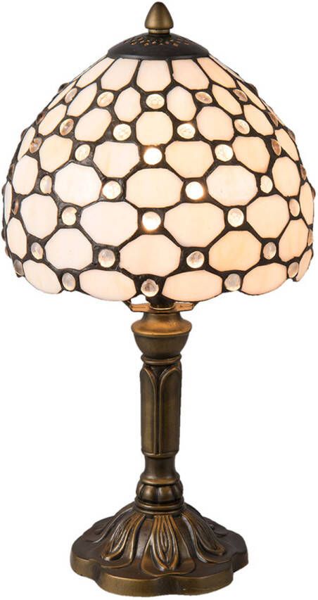 HAES deco Tiffany Tafellamp Wit Bruin Ø 21x38 cm Fitting E14 Lamp max 1x40W