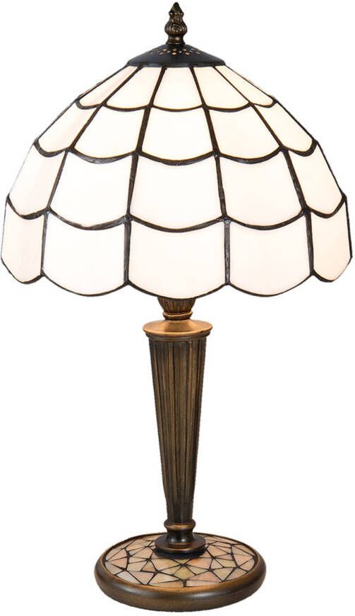 HAES deco Tiffany Tafellamp Wit Bruin Ø 25x43 cm Fitting E27 Lamp max 1x40W