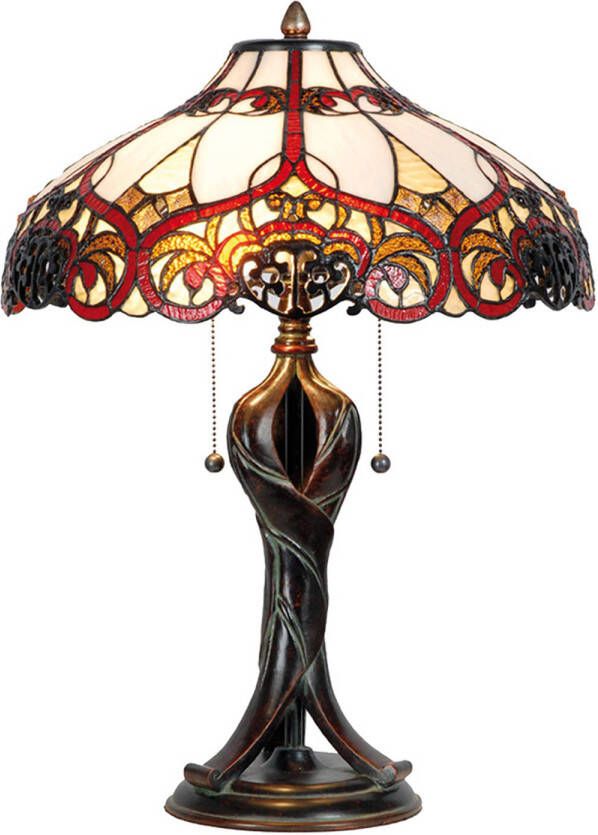 HAES deco Tiffany Tafellamp Wit Bruin Groen Ø 41x56 cm Fitting E27 Lamp max 2x60W