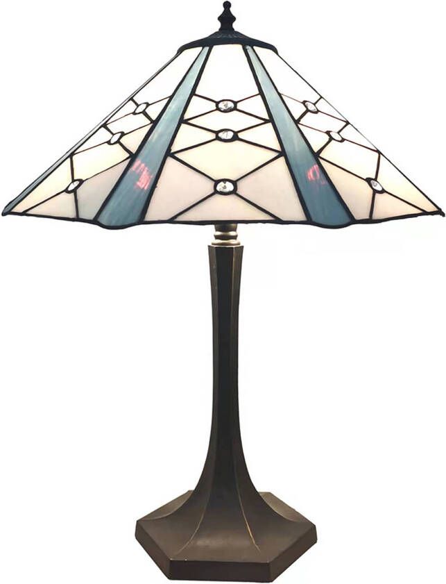 HAES deco Tiffany Tafellamp Wit Grijs Ø 42x54 cm Fitting E27 Lamp max 2x60W