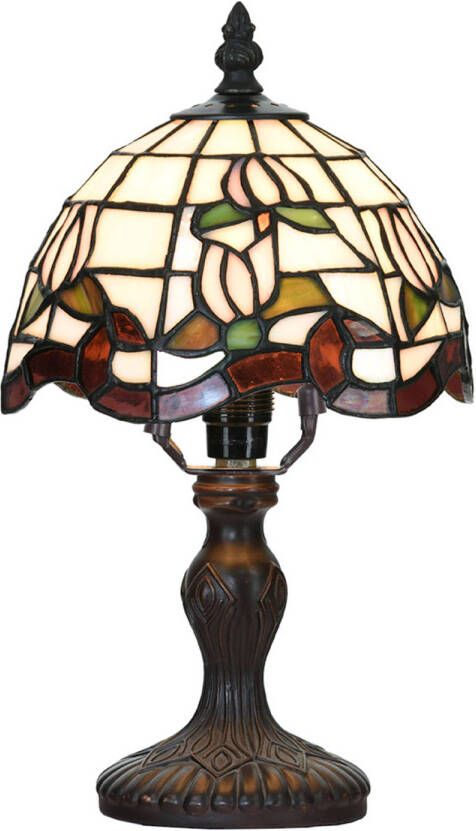 HAES deco Tiffany Tafellamp Wit Groen Rood Ø 18x32 cm Fitting E14 Lamp max 1x25W