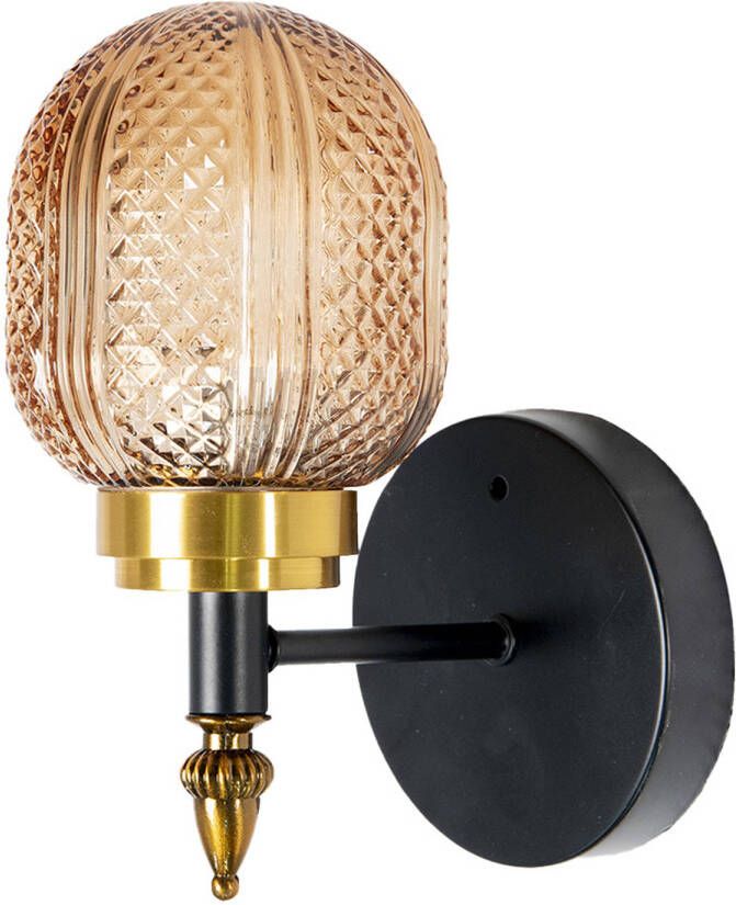 HAES deco Wandlamp Modern Chic Stijlvolle Lamp 13x15x23 cm Goudkleurig Zwart Muurlamp Sfeerlamp