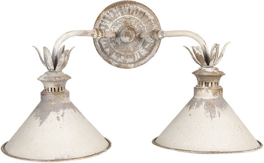 HAES deco Wandlamp Shabby Chic Dubbele Vintage Retro Lamp 56x30x33 cm Bruin Wit Metaal Muurlamp Sfeerlamp