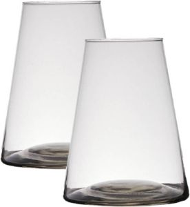 Hakbijl Glass Set van 2x stuks transparante home-basics vaas vazen van glas 20 x 16 cm Bloemen takken boeketten vaas voor binnen gebruik Vazen
