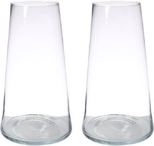 Hakbijl Glass Set van 2x stuks transparante home-basics vaas vazen van glas 35 x 18 cm Bloemen takken boeketten vaas voor binnen gebruik Vazen