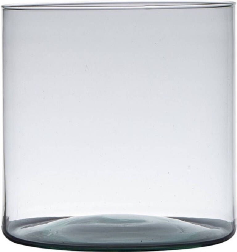 Hakbijl Glass Transparante home-basics Cylinder vorm vaas vazen van gerecycled glas 19 x 19 cm Bloemen takken boeketten vaas voor binnen gebruik Vazen