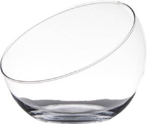 Hakbijl Glass Transparante schuine schaal vaas vazen van gerecycled glas 20 x 17 cm Geschikt voor een bloemstukje of drijfkaarsen Vazen