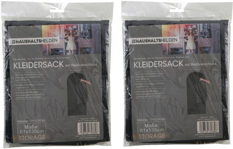 Haushalt Kledinghoes beschermhoes met rits 2x zwart polyester 61 x 135 cm Kledinghoezen