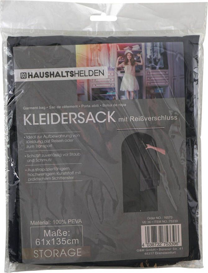 Haushalt Kledinghoes beschermhoes met rits zwart polyester 61 x 135 cm Kledinghoezen