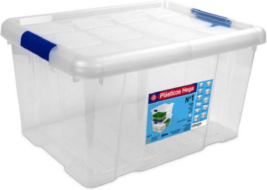 Hega Hogar 1x Opbergboxen opbergdozen met deksel 16 liter kunststof transparant blauw 39 x 29 5 x 21 5 cm Opbergbakken Opbergbox