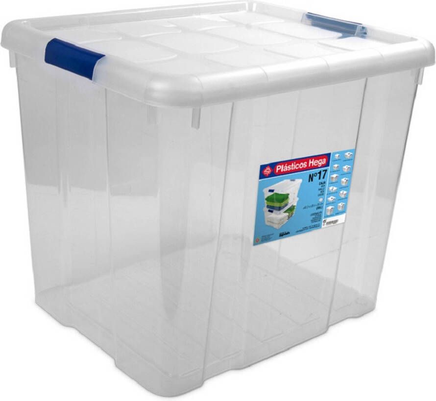Hega Hogar 1x Opbergboxen opbergdozen met deksel 35 liter kunststof transparant blauw Opbergbox