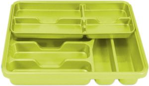 Hega Hogar 2x Stuks Bestekbak Inzetbakken Lime Groen Met Oplegbakje Kunststof 40 X 31 X 7 Cm Bestekbakken