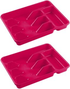 Hega Hogar 2x stuks bestekbakken bestekhouders 5-vaks fuchsia roze 34 x 26 x 5 cm Bestekbakken