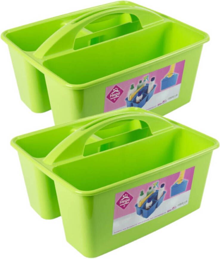 Hega Hogar 2x stuks groene opbergbox opbergdoos mand met handvat 6 liter kunststof 31 x 26 5 x 18 cm Opbergbakken voor schoonmaakspullen Opbergbox