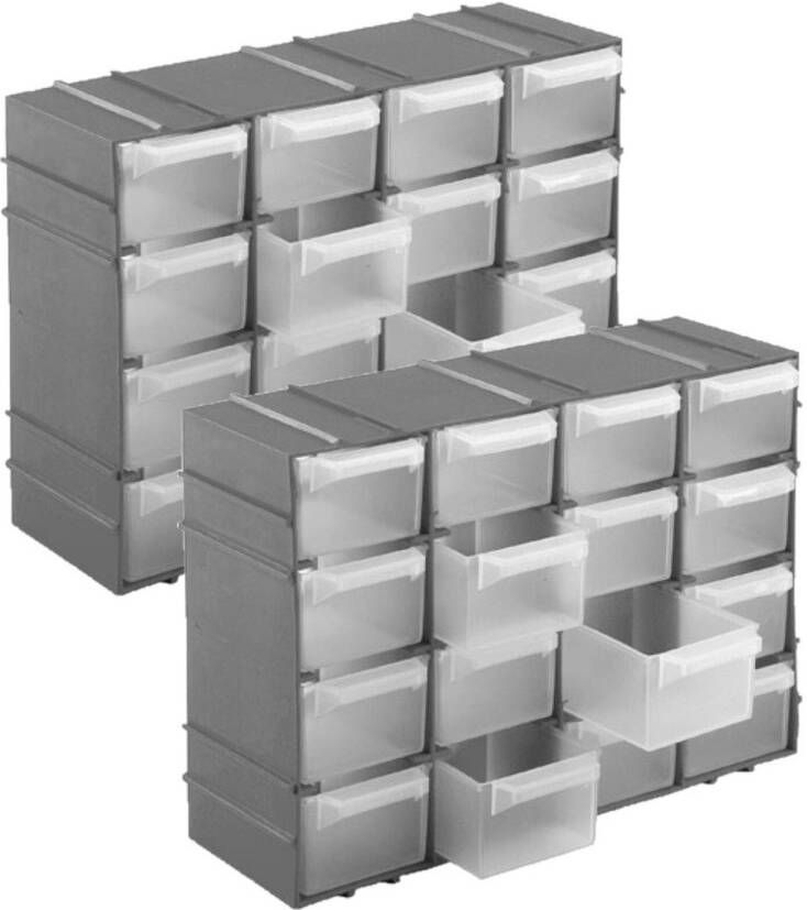 Hega Hogar 2x stuks ophangbare grijze huishoud organizers sorteerdoosjes met 16 vakken 22 cm Opbergbox