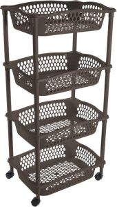 Hega Hogar Keuken opberg trolleys roltafels met 4 manden 86 x 41 cm cappuchino bruin Etagewagentje met opbergkratten Opberg trolley