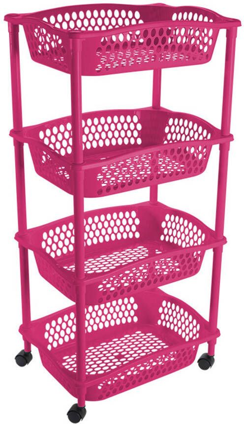 Hega Hogar Keuken opberg trolleys roltafels met 4 manden 86 cm fuchsia roze Opberg trolley