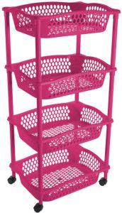 Hega Hogar Keuken opberg trolleys roltafels met 4 manden 86 x 41 cm fuchsia roze- Etagewagentje met opbergkratten Opberg trolley