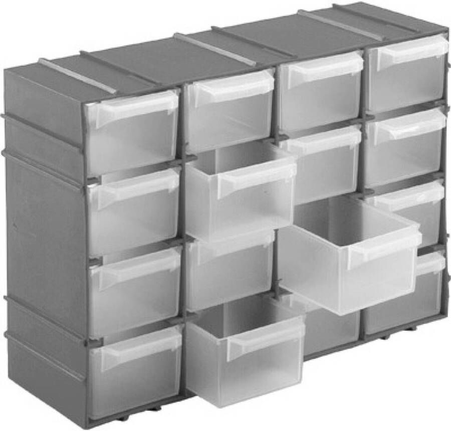 Hega Hogar Ophangbare grijze staande opbergboxen sorteerboxen met 16 vakken 15 x 22 x 7 cm Gereedschap opbergkisten