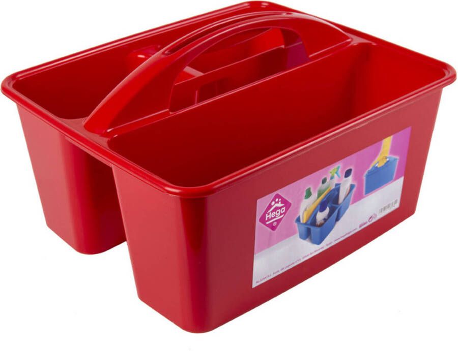Hega Hogar Rode opbergbox opbergdoos mand met handvat 6 liter kunststof 31 x 26 5 x 18 cm Opbergbakken voor schoonmaakspullen Opbergbox