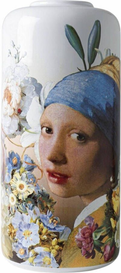 Heinen Delfts Blauw Cilindervaas Meisje met de parel pastel Ø 13 cm H 31 cm