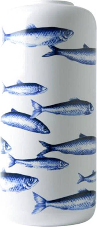 Heinen Delfts Blauw Vaas Cilinder Vissen 15 x 30 cm